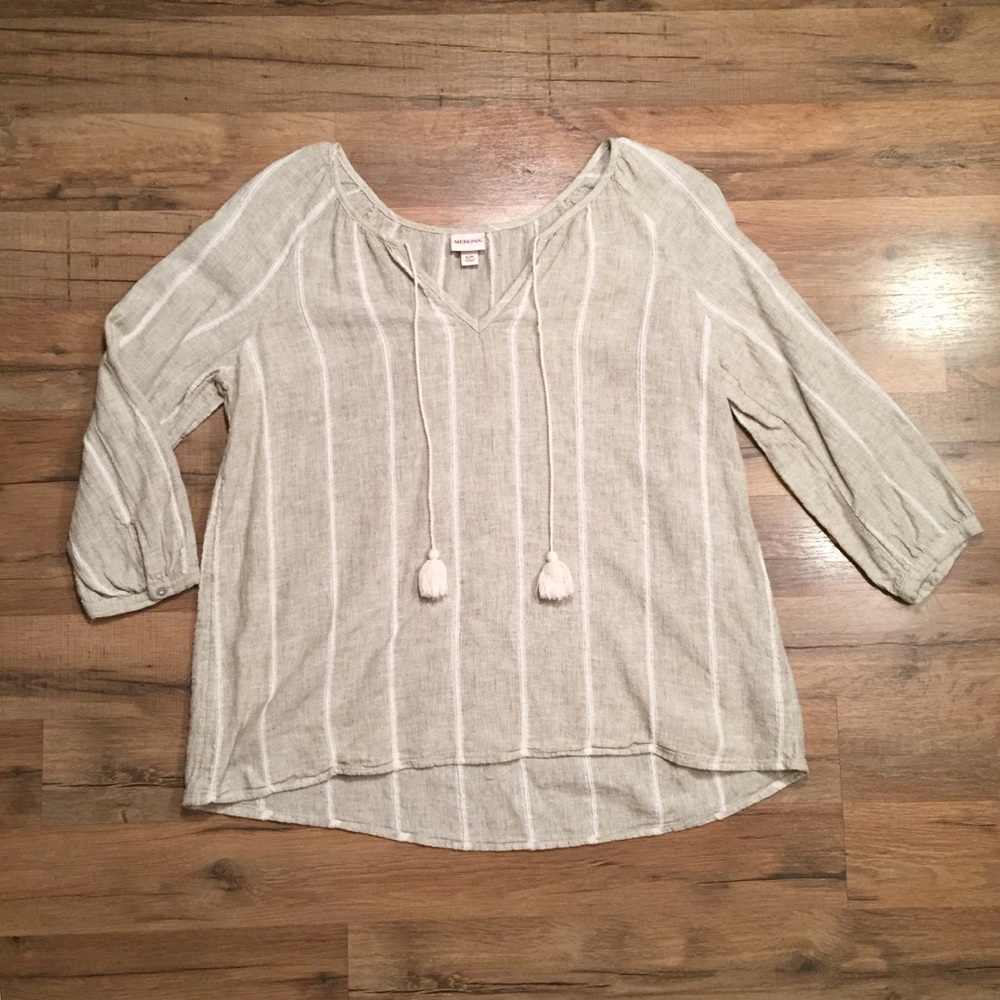 Merona bohemian / preppy linen striped hi-low top